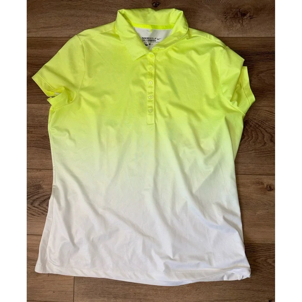 Nike Golf Tour Performance Women's Polo XL Dri Fit Ombré Neon Yellow White